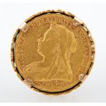 A full sovereign ring, a Victoria old head full sovereign dated 1898,