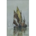 Fredrick James Aldridge Fishing Boats on a Venetian Lagoon signed watercolour 21cm x 13cm