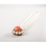 A three row cultured pearl bracelet, each strand having twenty five 6mm pearls,