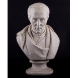A Victorian Parian ware bust, The Duke of Wellington after Joshua Pitts, 1852, turned socle,