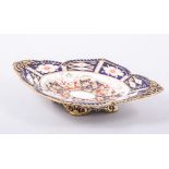 A Royal Crown Derby bone china lozenge shape dish, 1912, Imari pattern, quadrefoil outline,