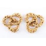 A pair of 9 carat yellow gold earrings, molten finish trefoil motifs, 15mm diameter,