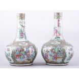 A pair of Cantonese porcelain bottle vases, probably early 20th Century,