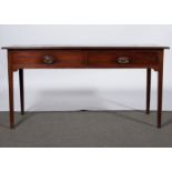 A George IV mahogany side table, rectangular top with a reeded edge, fitted with two frieze drawers,