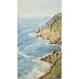 Thomas Cooper Gotch Rocky Coastline signed watercolour 18cm x 10cm