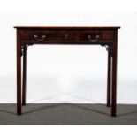 A George III mahogany side table, rectangular top fitted with a single frieze drawer,