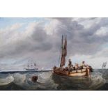 J W Carmichael Figures in a Boat with Shipping Beyond bears signature and indistinctly dated oil on
