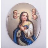 A pair German porcelain plaques, Virgin Annunciate with cherubim and St Joseph with Christ Child,