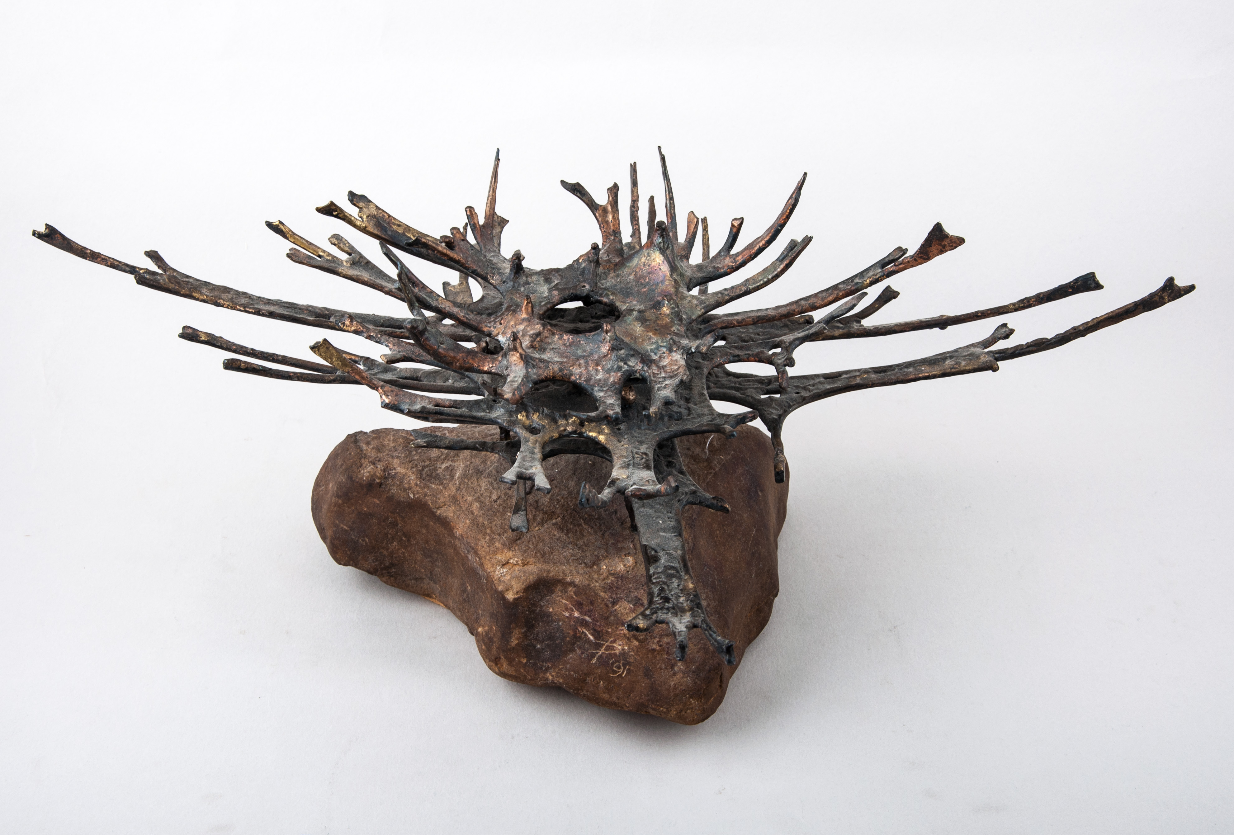 George Pickard Thornbush, 1991 patinated iron, mounted on a stone base, stone carved 'P 91',