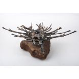 George Pickard Thornbush, 1991 patinated iron, mounted on a stone base, stone carved 'P 91',