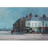 Michael J Coates The Corner Shop signed acrylic 30cm x 43cm Provenance: Acquired Woodhouse Eaves