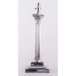A plated Corinthian column table lamp, fluted shaft, square base, 45cm overall.
