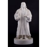 A Minton type biscuit china figure, John Wesley, 20cm, a Parian bust of Charles Dickens, 20cm,