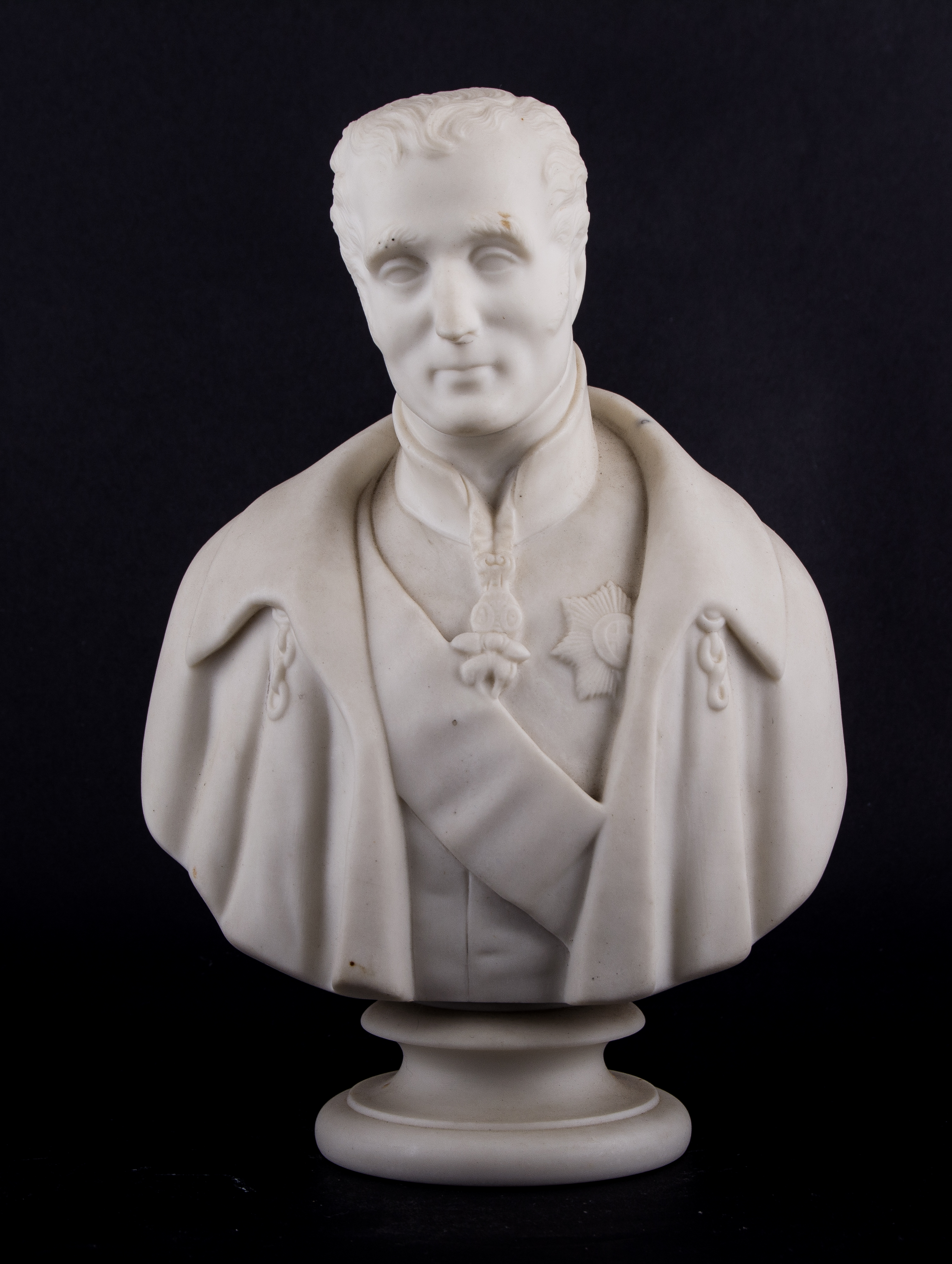 A Victorian Parian ware bust, Duke of Wellington after Comte D'Orsay for Copeland, circular socle, - Image 2 of 6