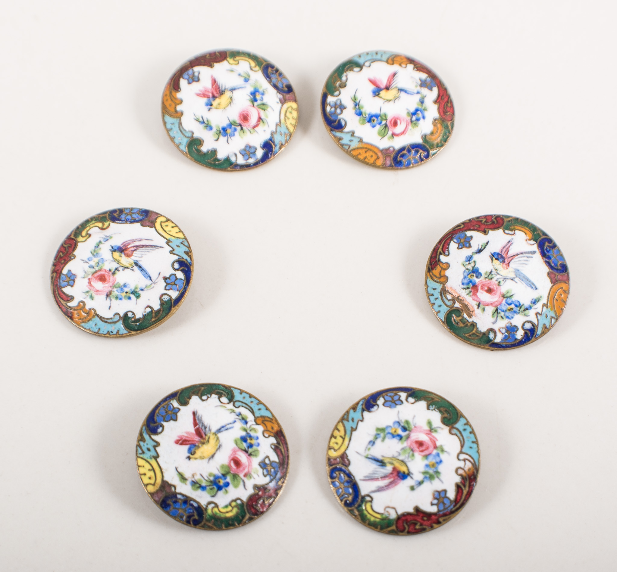 Set of six enamelled buttons. - Image 2 of 2