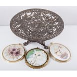 Presentation plated gallery tray, serpentine outlines, width 34cm, a plated salver, plated cutlery,