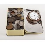 Silver cased Waltham pocket watch, white enamelled dial with subsidiary second dial,