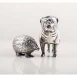 Novelty silver dog pin cushion and Hedgehog,