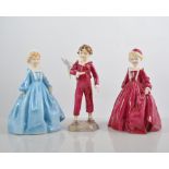 Royal Worcester model, "Grandmother's Dress", 3081, height 18cms, red another blue,