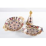 Near pair of Royal Crown Derby bell shaped extinguishers, Old Imari pattern, 13cm,