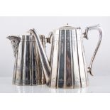 Three pairs of Mexican Sterling silver long handled spoons, teapot and hot water jug,