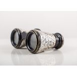 Edwardian silver mounted opera glasses, (London 1906), with leather case.