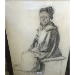 Follower of Phil May, portrait of a lady seated, charcoal drawing, 61cm x 47cm.