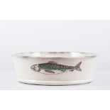 Staffordshire pearl glazed earthenware shallow bowl, mid 19th Century, printed with fish motifs,