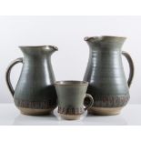 Adrian Lewis-Evan, studio pottery stoneware coffee set, comprising coffee pot, jug, eleven cups,