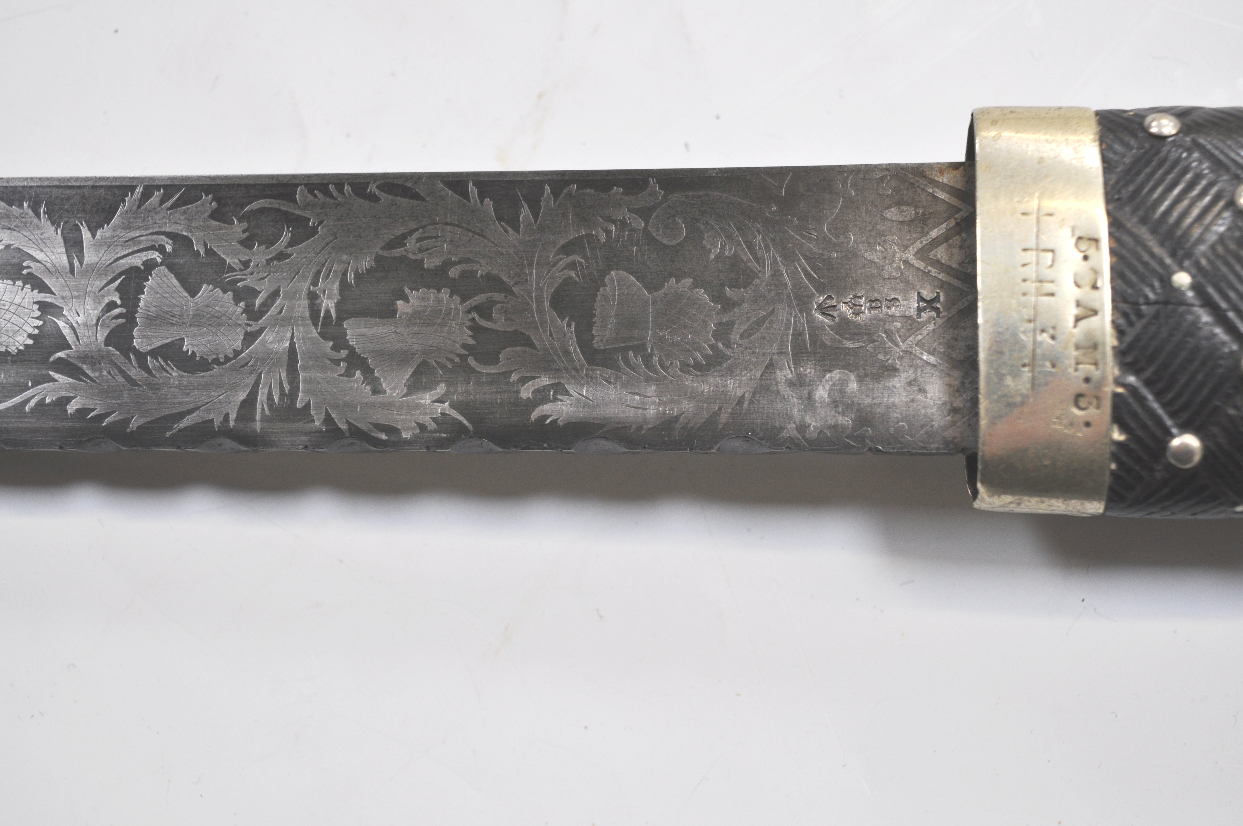 Scottish Military Dirk, the pommel with metal cap and Crown, leather bound studded grip, - Image 5 of 8