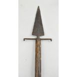 A spontoon, 19th Century, repaired stained wood shaft, overall length 145cms.