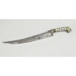 An Indo-Persian knife, 26cm recurve blade, inlaid green hardstone handle.