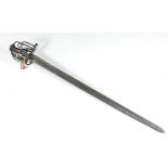 Scottish basket hilted sword, probably 18th Century, single edged blade with triple fuller,
