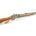 Lee Enfield percussion rifle, half walnut stock, the barrel with a single band, marked L.E.G., No.