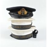 R.N.V.R. Officers cap, and two seaman's caps, H.M.S. Ark Royal and H.M.S. Jupiter, (3).