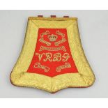 A Viceroy's body guard sabretache, red cloth background with wire stitching, leather back,