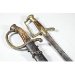 19th Century French light sabre, 72cms blade, and a Continental sabre, 74cms blade, cracks to grip,