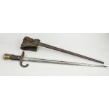 A French model 1874 "Gras" sword bayonet, the blade engraved "Mre d'Armes, de St Etienne 1880",