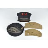 Two Forage caps, Royal Canadian Ordnance Corps, a Welch Fusiliers,