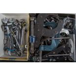 METAL TRAY containing CLAMPS, SPANNERS etc.