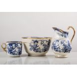 Staffordshire tea set, late 19th century, blue printed decoration, with flowers and peacocks.