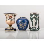 Pair of Coalport beaker vases, House Martin and Bluetit, 13cms,
