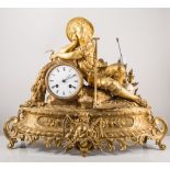 19th Century French gilt metal spelter mantel clock, figural surmount,