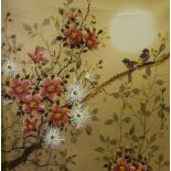 Japanese School, 20th Century, still life of birds on a flowering branch, oil on canvas,