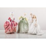 Four Royal Doulton and one Royal Worcester figures, Goody Two Shoes HN 2037, Lavina HN 1955,