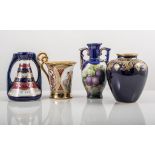 Dresden urn-shaped vase, decorated in the style of Helena Wolfson, with figurative panels, 12cms,