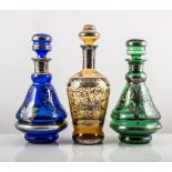 Murano amber-tinted and silver resist liqueur set, including a mallet-shaped decanter,