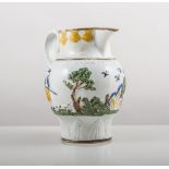 Prattware jug, circa 1790's, decorated with sportsmen, (restored), 14cms.