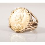 Half Sovereign ring, Victoria Jubilee Head Shield Back,