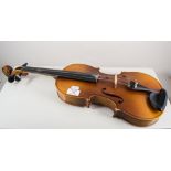 Violin, 37cm two-piece back, with two bows, cased.